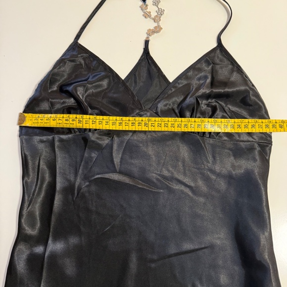 Luxury Lingerie Satin Slip Dress La Vie en Rose Black Maxi – Rhinestone Straps, - Picture 5 of 7